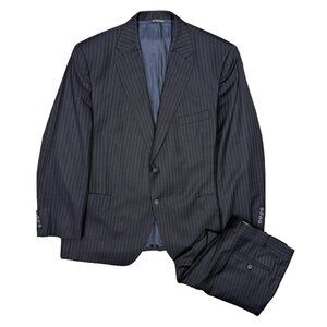 Jack Victor Suit Striped 2pc Wool Navy Blue Super 100's 44 XS 38x25